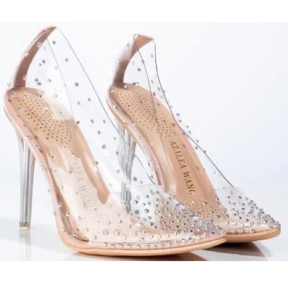Azalea Wang Clear PCV Rhinestone Heels